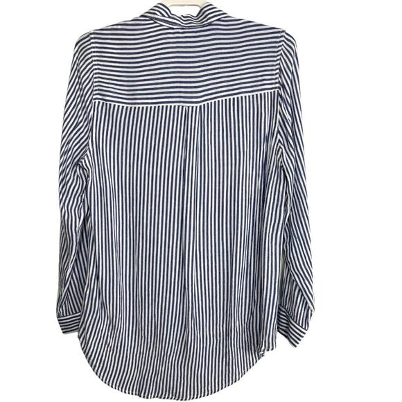 Beach Lunch Lounge Blue & White Striped Shirt Blouse S/P - Picture 3 of 11